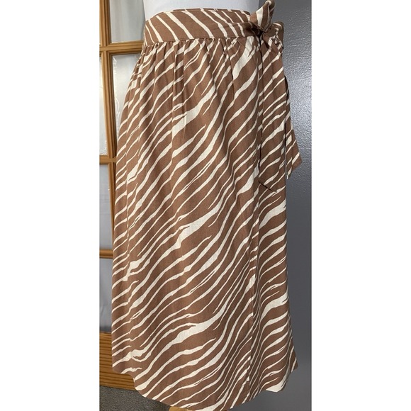 a new day Dresses & Skirts - Faux Wrap Zebra Print Midi Skirt Sz S/M Beige Cream Side Tie Party Classic READ